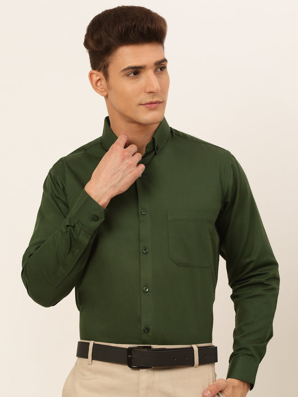 Jainish Men's Cotton Solid Formal Shirt - Olive - Distacart