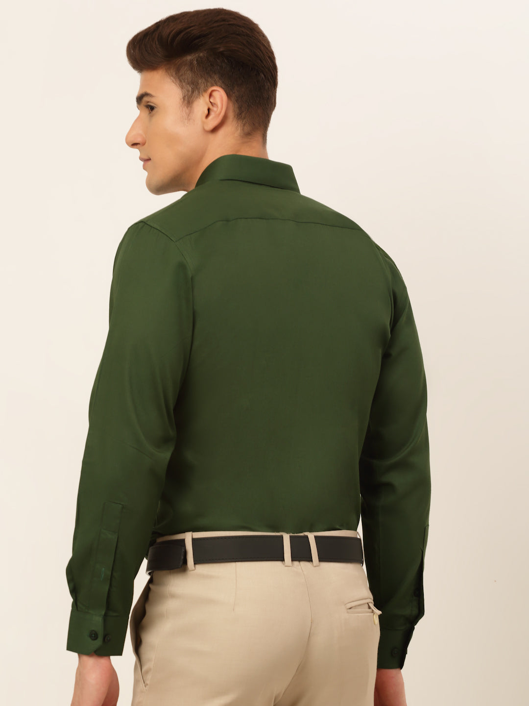 Jainish Men's Cotton Solid Formal Shirt - Olive - Distacart