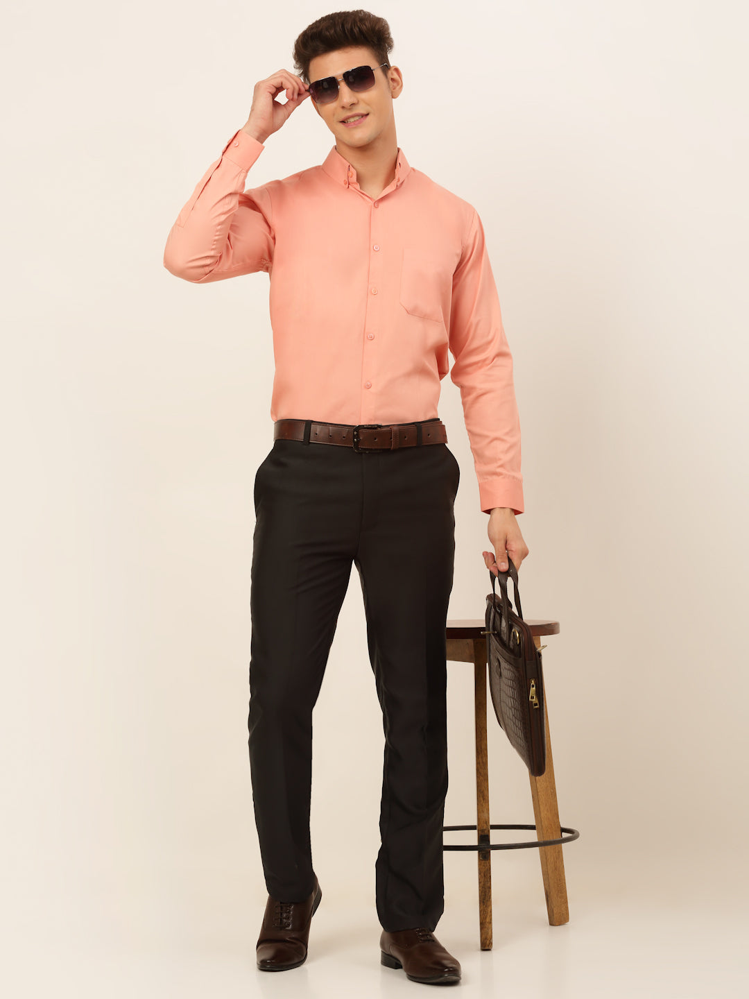 Jainish Men's Cotton Solid Formal Shirt - Peach - Distacart