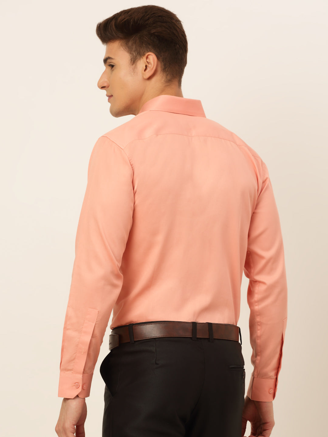 Jainish Men's Cotton Solid Formal Shirt - Peach - Distacart