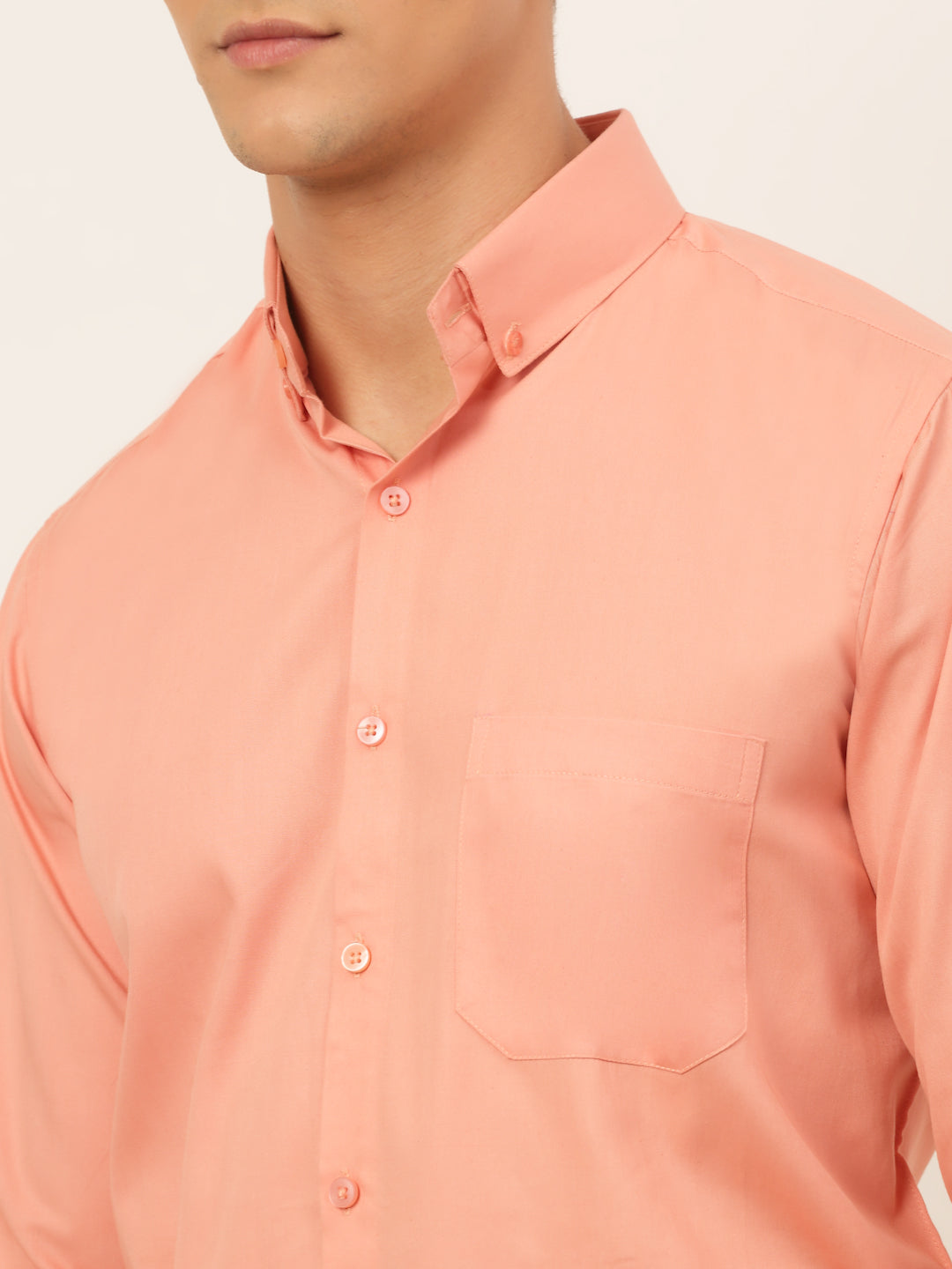 Jainish Men's Cotton Solid Formal Shirt - Peach - Distacart