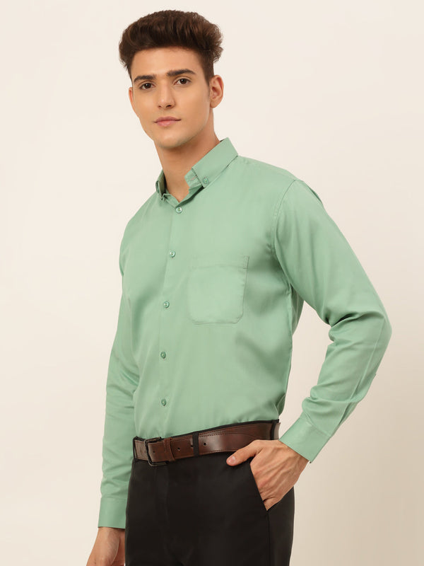 Jainish Men's Cotton Solid Formal Shirt - Pista - Distacart