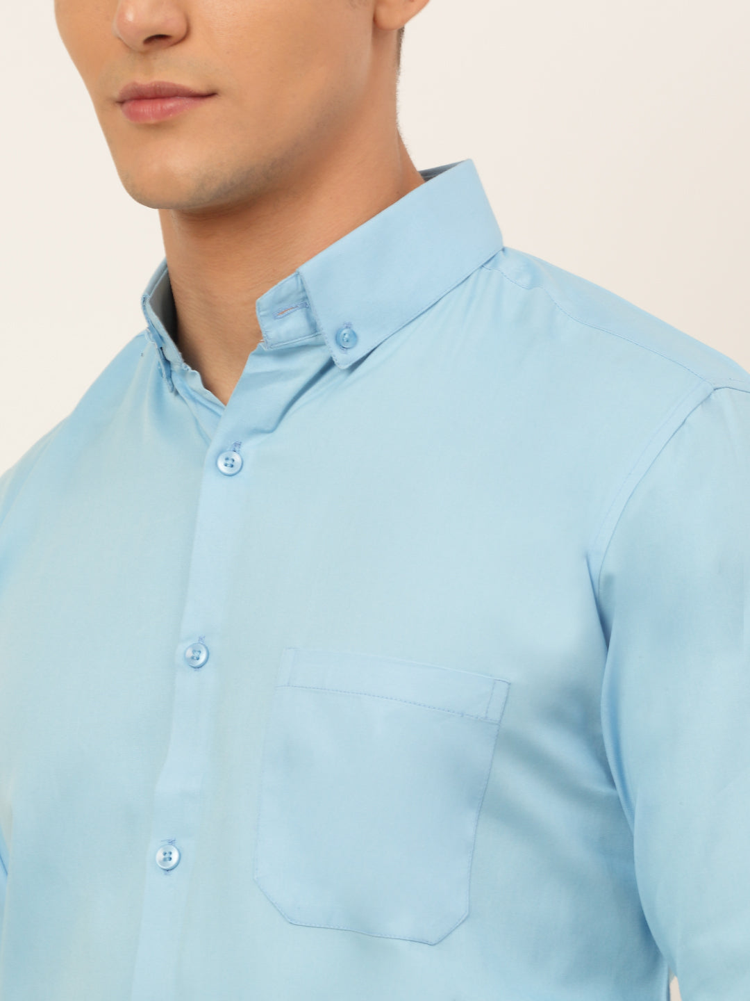 Jainish Men's Cotton Solid Formal Shirt - Sky Blue - Distacart