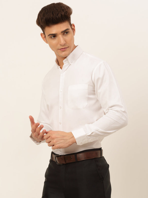 Jainish Men's Cotton Solid Formal Shirt - White - Distacart