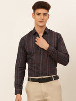 Thumbnail for Jainish Men's Cotton Checked Formal Shirts - Brown - Distacart