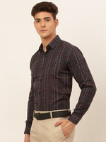 Thumbnail for Jainish Men's Cotton Checked Formal Shirts - Brown - Distacart