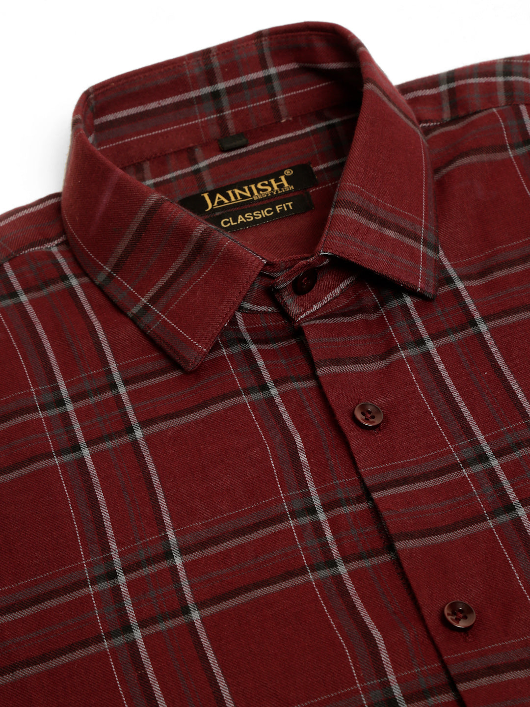 Jainish Men's Cotton Checked Formal Shirts - Maroon - Distacart