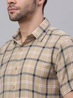 Thumbnail for Jainish Men's Beige Half Sleeve Checked Formal Shirt - Distacart