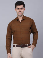 Thumbnail for Jainish Men's Brown Horizontal Striped Formal Shirt - Distacart