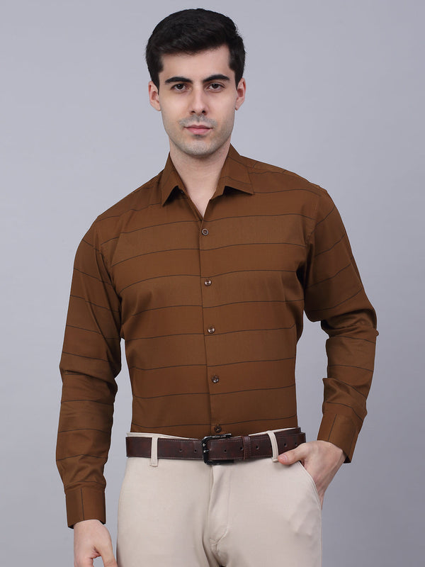 Jainish Men's Brown Horizontal Striped Formal Shirt - Distacart