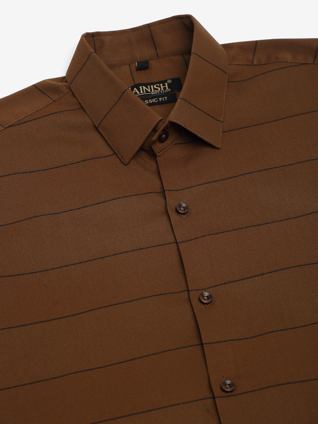 Jainish Men's Brown Horizontal Striped Formal Shirt - Distacart