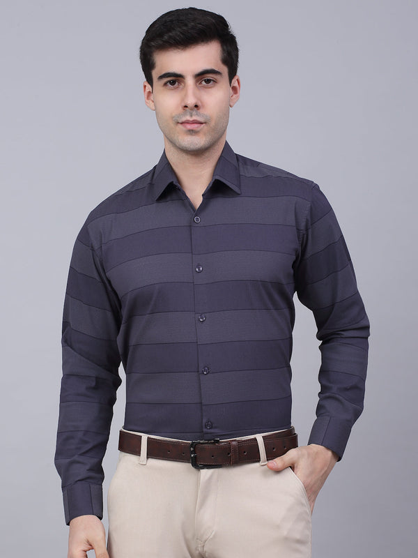 Jainish Men's Grey Horizontal Striped Formal Shirt - Distacart