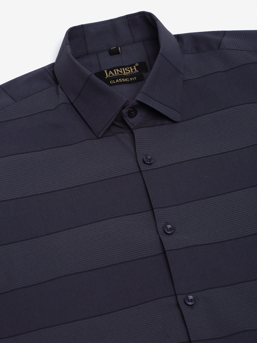 Jainish Men's Grey Horizontal Striped Formal Shirt - Distacart