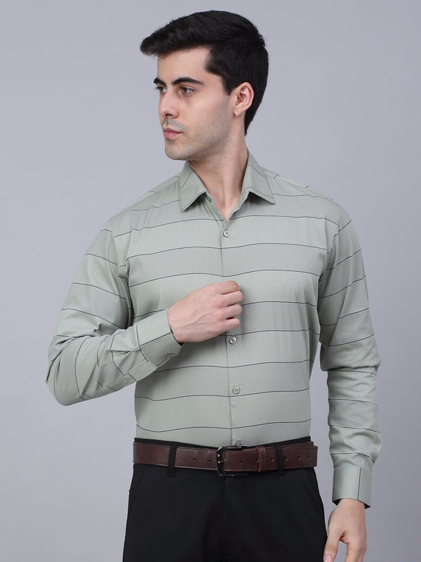Jainish Men's Pista Green Horizontal Striped Formal Shirt - Distacart
