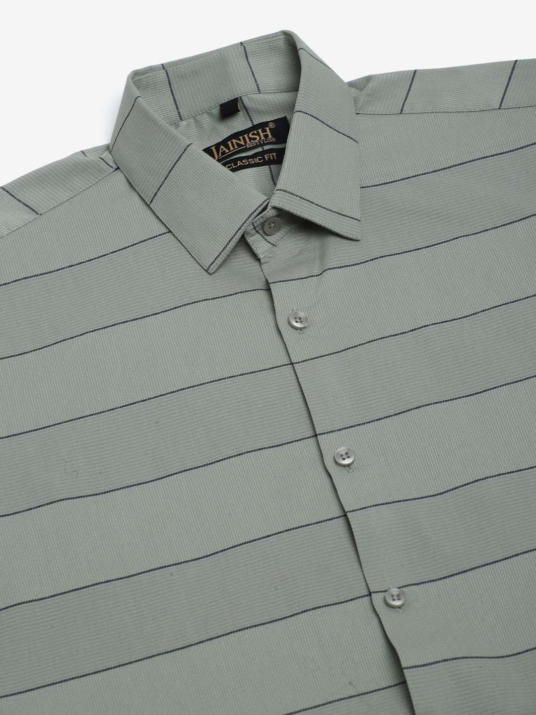 Jainish Men's Pista Green Horizontal Striped Formal Shirt - Distacart