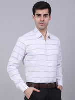 Thumbnail for Jainish Men's White Horizontal Striped Formal Shirt - Distacart