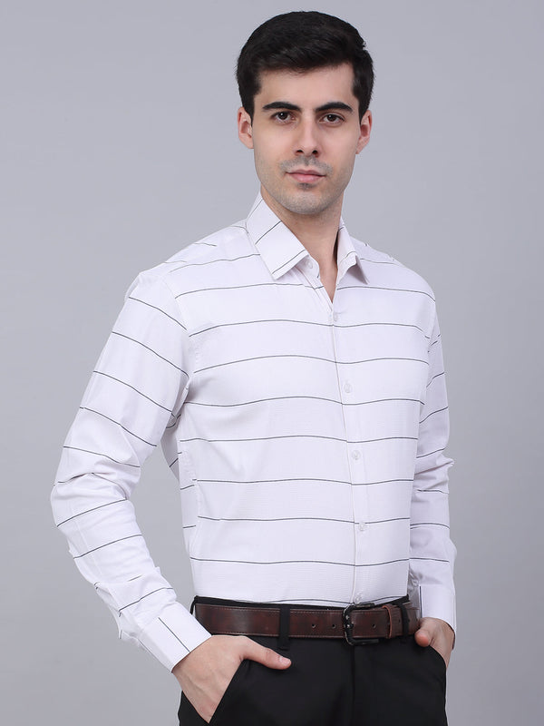 Jainish Men's White Horizontal Striped Formal Shirt - Distacart