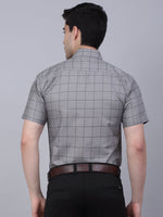Thumbnail for Jainish Men's Cotton Half Sleeve Checked Formal Shirts - Grey - Distacart