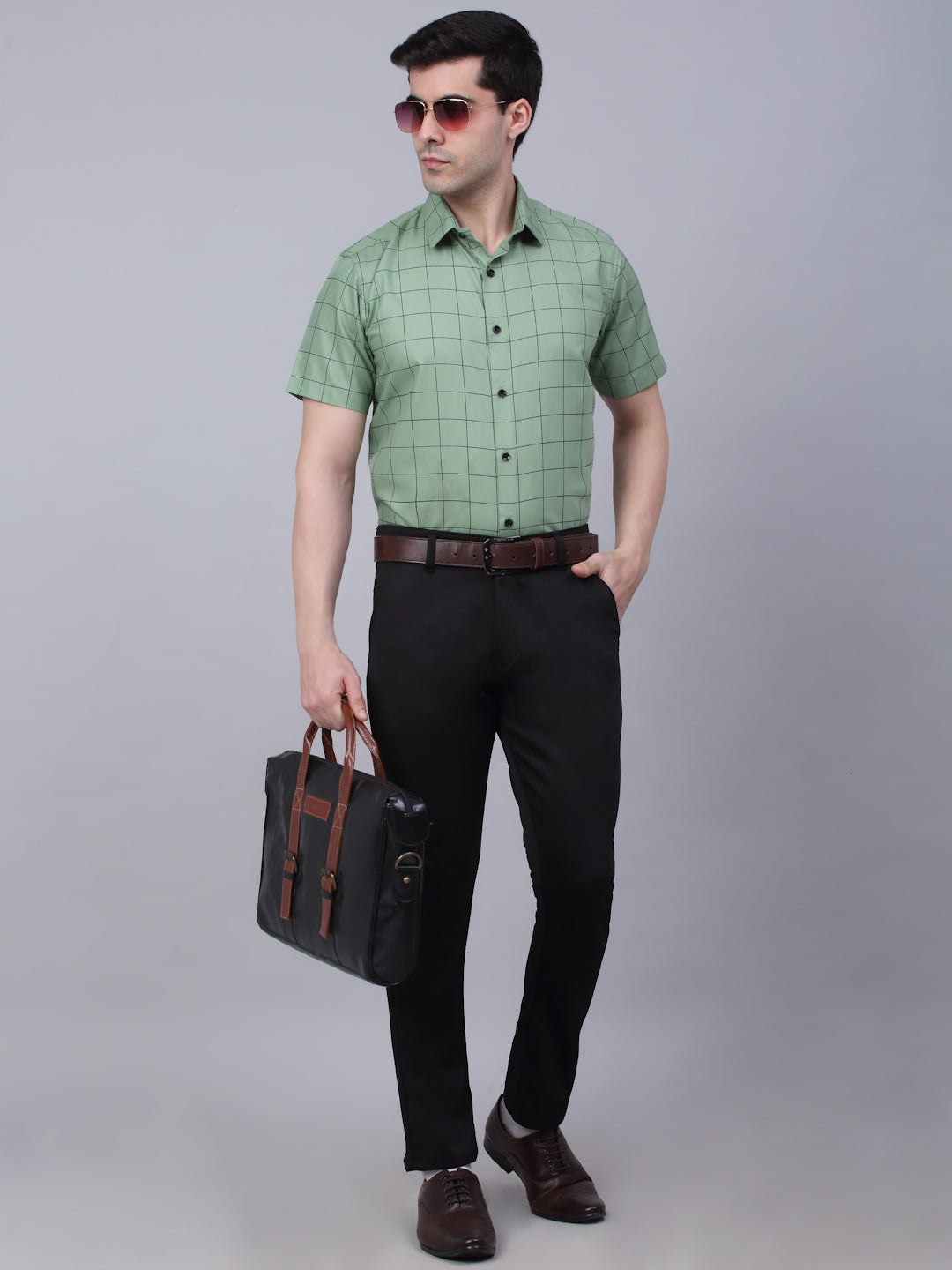 Jainish Men's Cotton Half Sleeve Checked Formal Shirts - Pista - Distacart