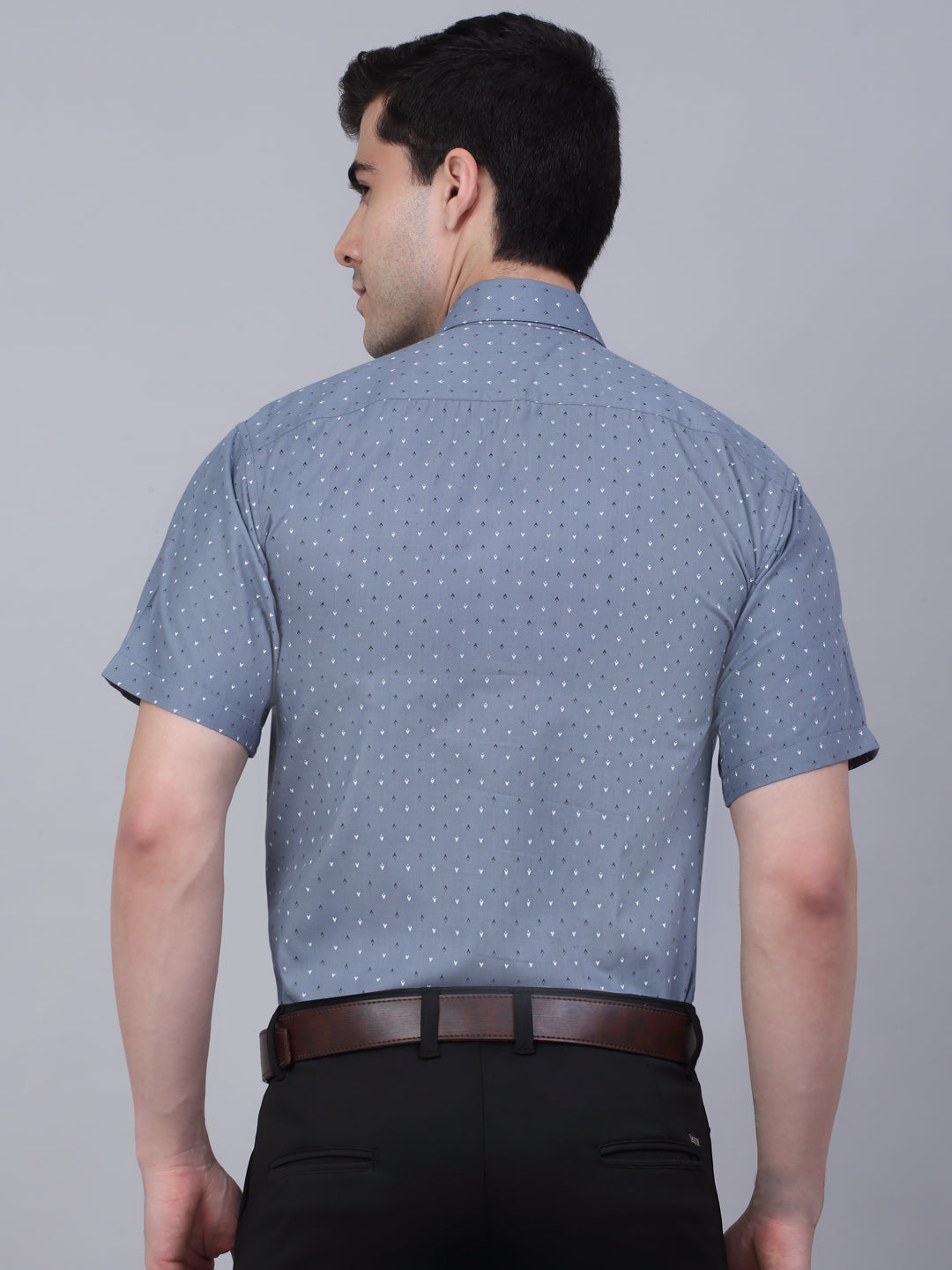 Jainish Men's Cotton Half Sleeve Printed Formal Shirts - Grey - Distacart