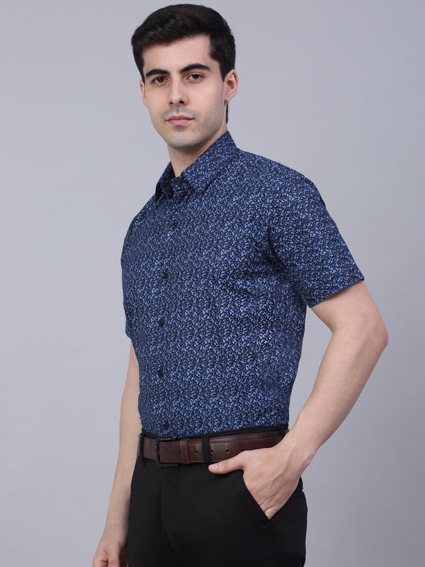 Jainish Men's Cotton Half Sleeve Printed Formal Shirts - Navy Blue - Distacart