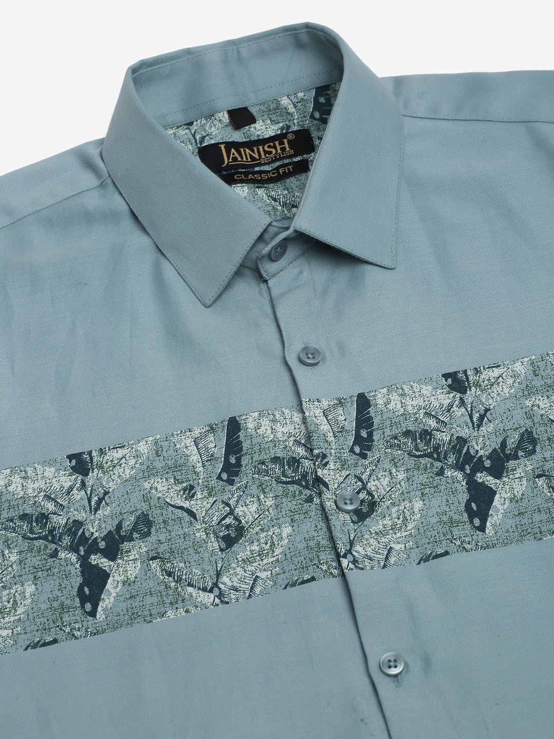 Jainish Men's Cotton Lycra Printed Formal Shirts - Pista - Distacart