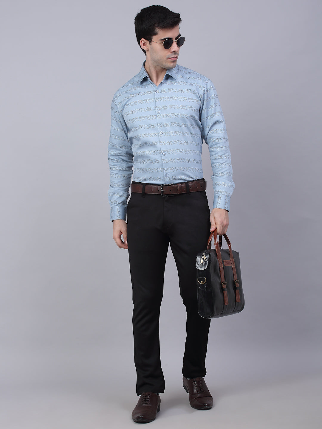 Jainish Men's Cotton Lycra Printed Formal Shirts - Sky Blue - Distacart