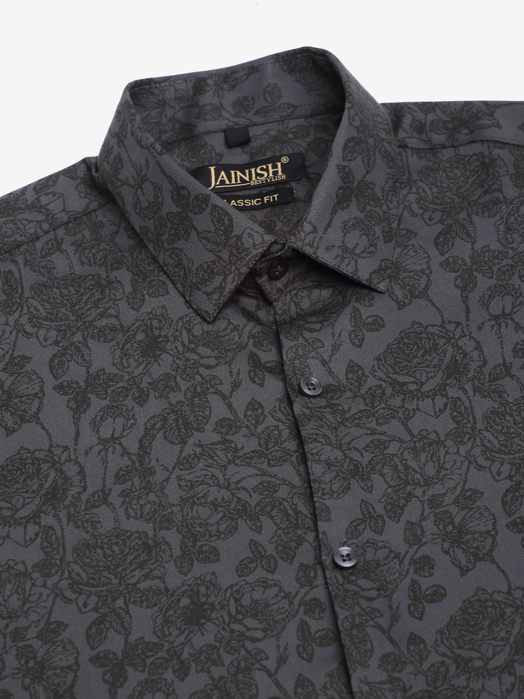 Jainish Men's Cotton Lycra Printed Formal Shirts - Grey - Distacart
