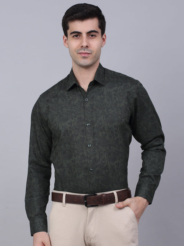 Jainish Men's Cotton Lycra Printed Formal Shirts - Olive - Distacart