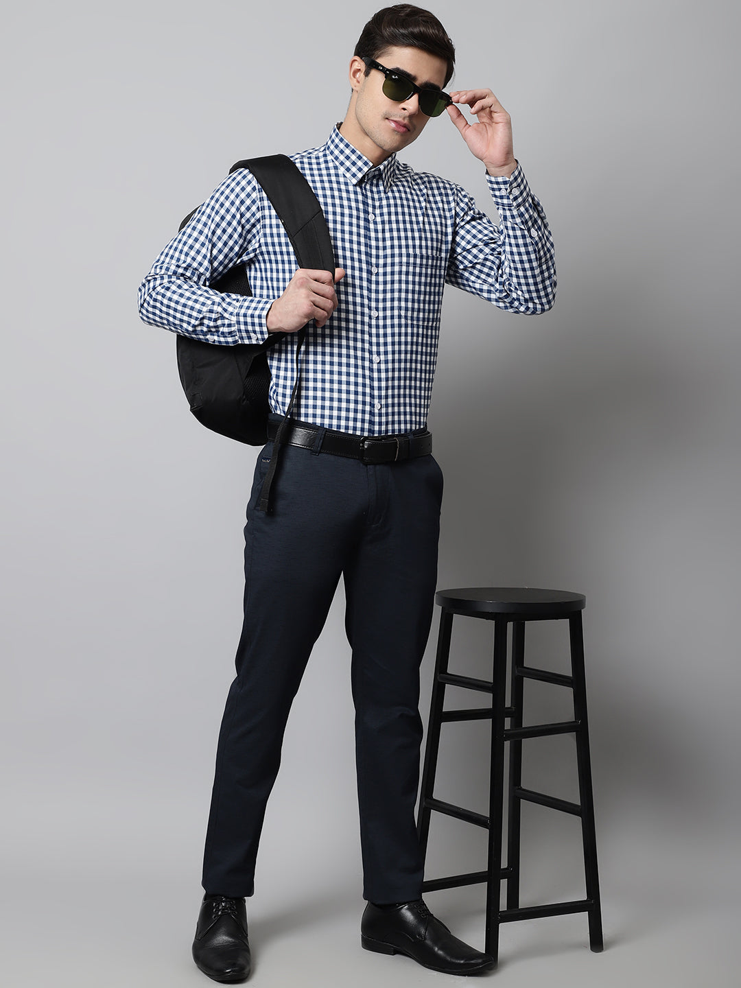 Jainish Men's Blue Checks Pure Cotton Formal Shirt - Distacart