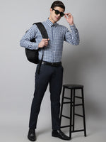 Thumbnail for Jainish Men's Blue Checks Pure Cotton Formal Shirt - Distacart