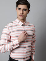 Thumbnail for Jainish Men's Peach Classic Horizontal Striped Formal Shirt - Distacart