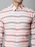Thumbnail for Jainish Men's Peach Classic Horizontal Striped Formal Shirt - Distacart