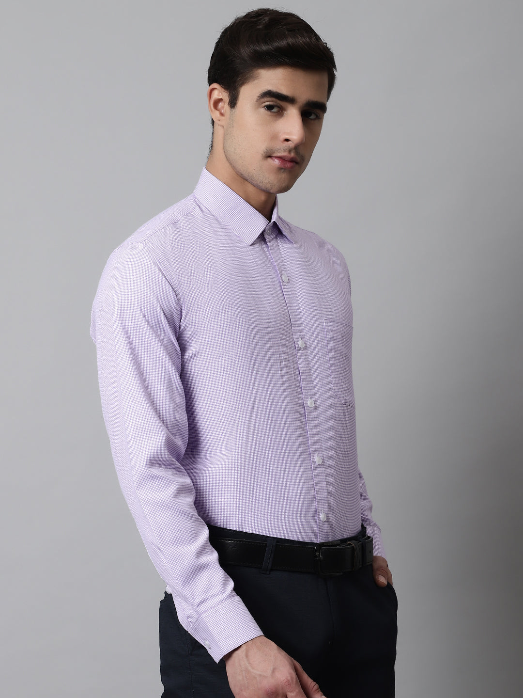 Jainish Men's Purple Checks Pure Cotton Formal Shirt - Distacart