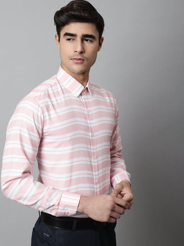 Jainish Men's Peach Classic Horizontal Striped Formal Shirt - Distacart