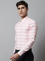 Thumbnail for Jainish Men's Peach Classic Horizontal Striped Formal Shirt - Distacart