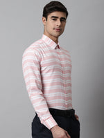 Thumbnail for Jainish Men's Peach Classic Horizontal Striped Formal Shirt - Distacart