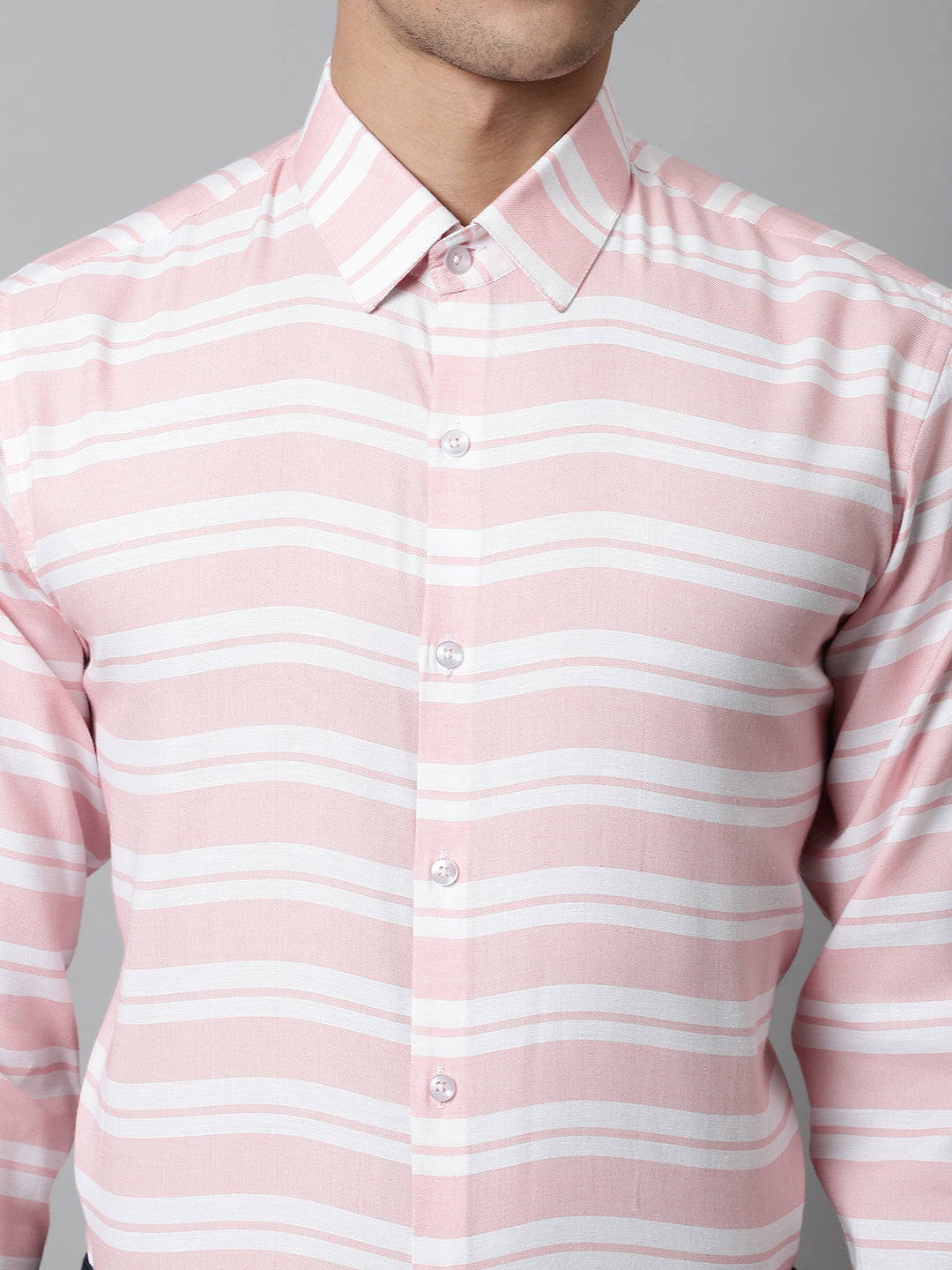 Jainish Men's Peach Classic Horizontal Striped Formal Shirt - Distacart