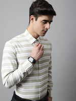 Thumbnail for Jainish Men's Pista Green Classic Horizontal Striped Formal Shirt - Distacart