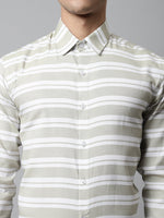Thumbnail for Jainish Men's Pista Green Classic Horizontal Striped Formal Shirt - Distacart