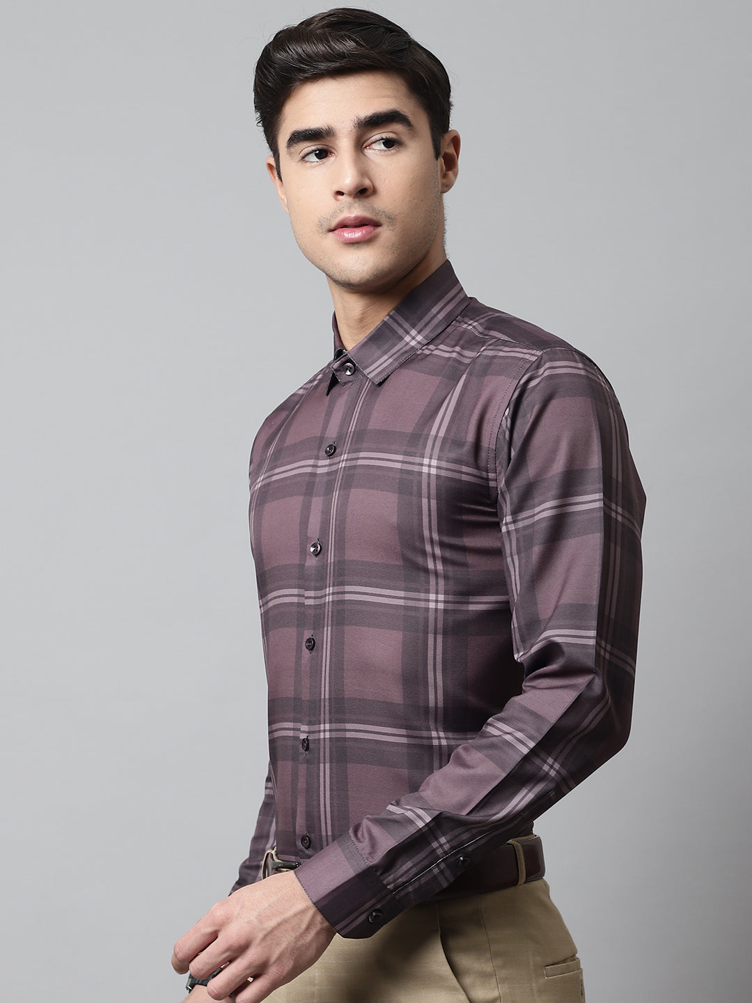 Jainish Men's Brown Checks Regular Fit Cotton Formal Shirt - Distacart