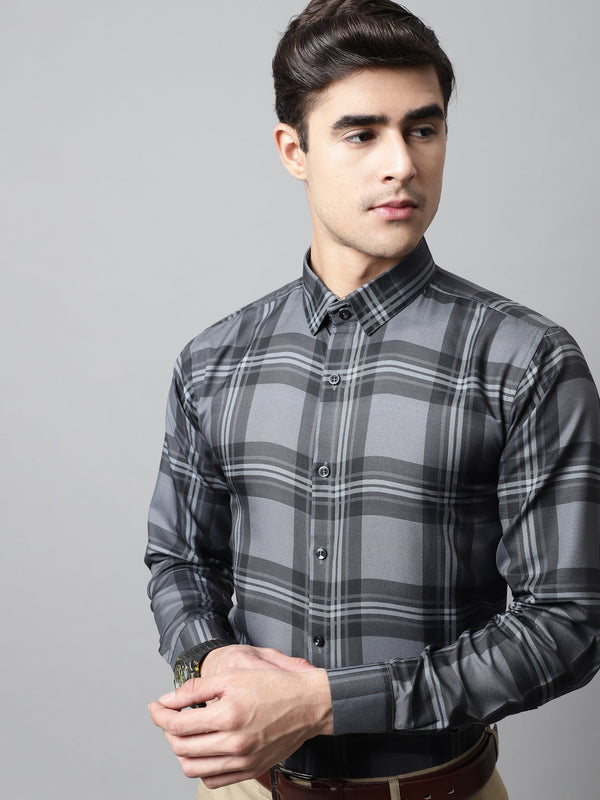 Jainish Men's Charcoal Grey Checks Regular Fit Cotton Formal Shirt - Distacart