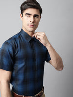 Thumbnail for Jainish Men's Peacock Checks Regular Fit Cotton Formal Shirt - Distacart