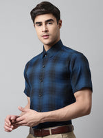 Thumbnail for Jainish Men's Peacock Checks Regular Fit Cotton Formal Shirt - Distacart