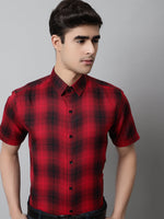 Thumbnail for Jainish Men's Red Checks Regular Fit Cotton Formal Shirt - Distacart