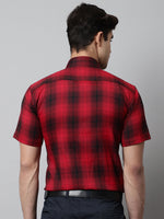 Thumbnail for Jainish Men's Red Checks Regular Fit Cotton Formal Shirt - Distacart