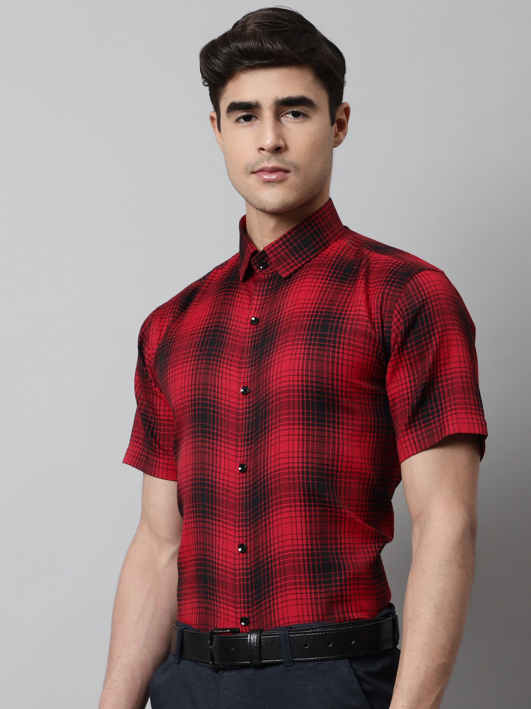Jainish Men's Red Checks Regular Fit Cotton Formal Shirt - Distacart