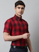 Thumbnail for Jainish Men's Red Checks Regular Fit Cotton Formal Shirt - Distacart