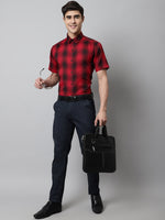 Thumbnail for Jainish Men's Red Checks Regular Fit Cotton Formal Shirt - Distacart
