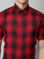 Thumbnail for Jainish Men's Red Checks Regular Fit Cotton Formal Shirt - Distacart